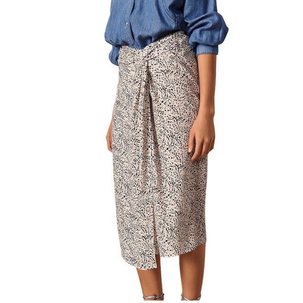 Ba&sh Icami Silk Printed Faux Wrap Knee Length Skirt